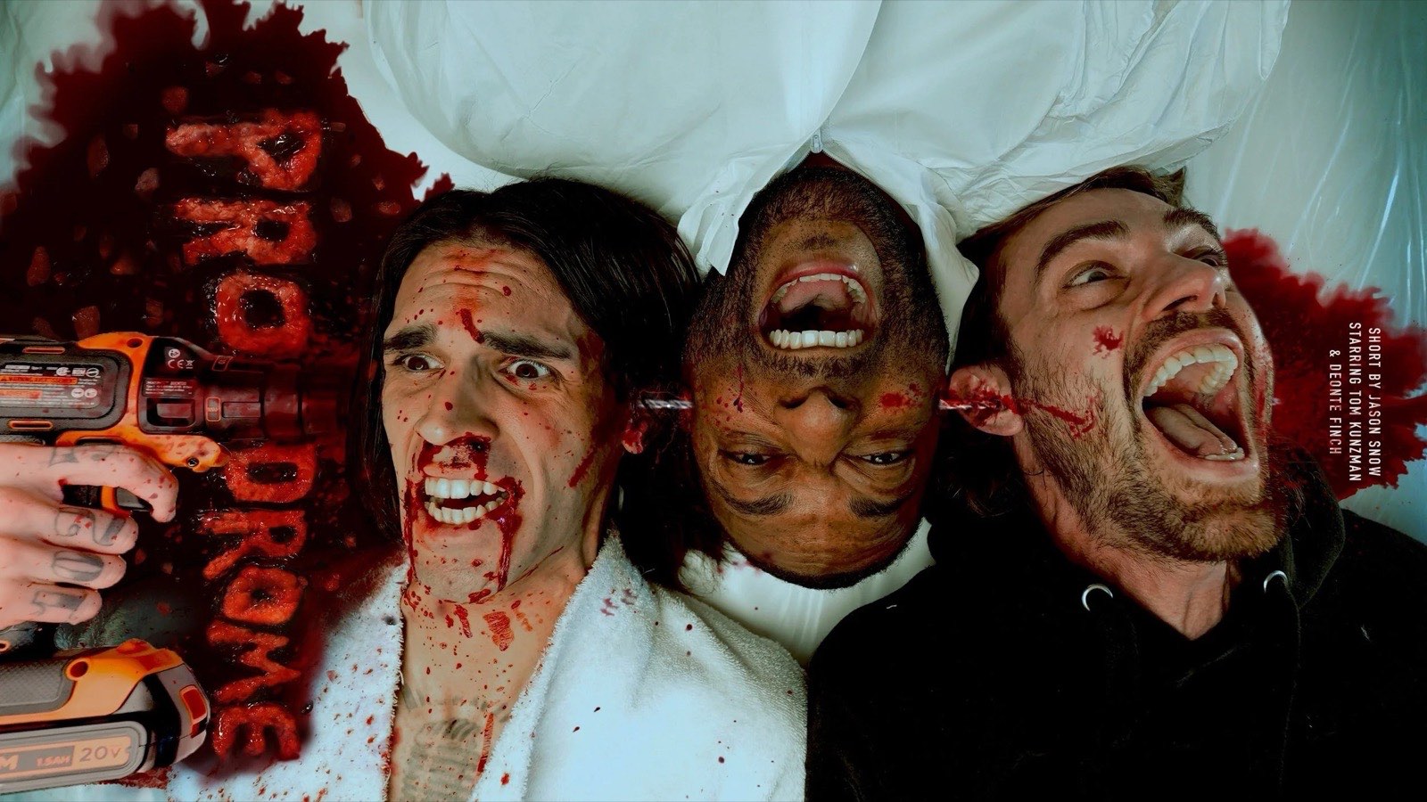 Tom Kunzman, Deonte Finch and Jason Snow screaming, covered in blood